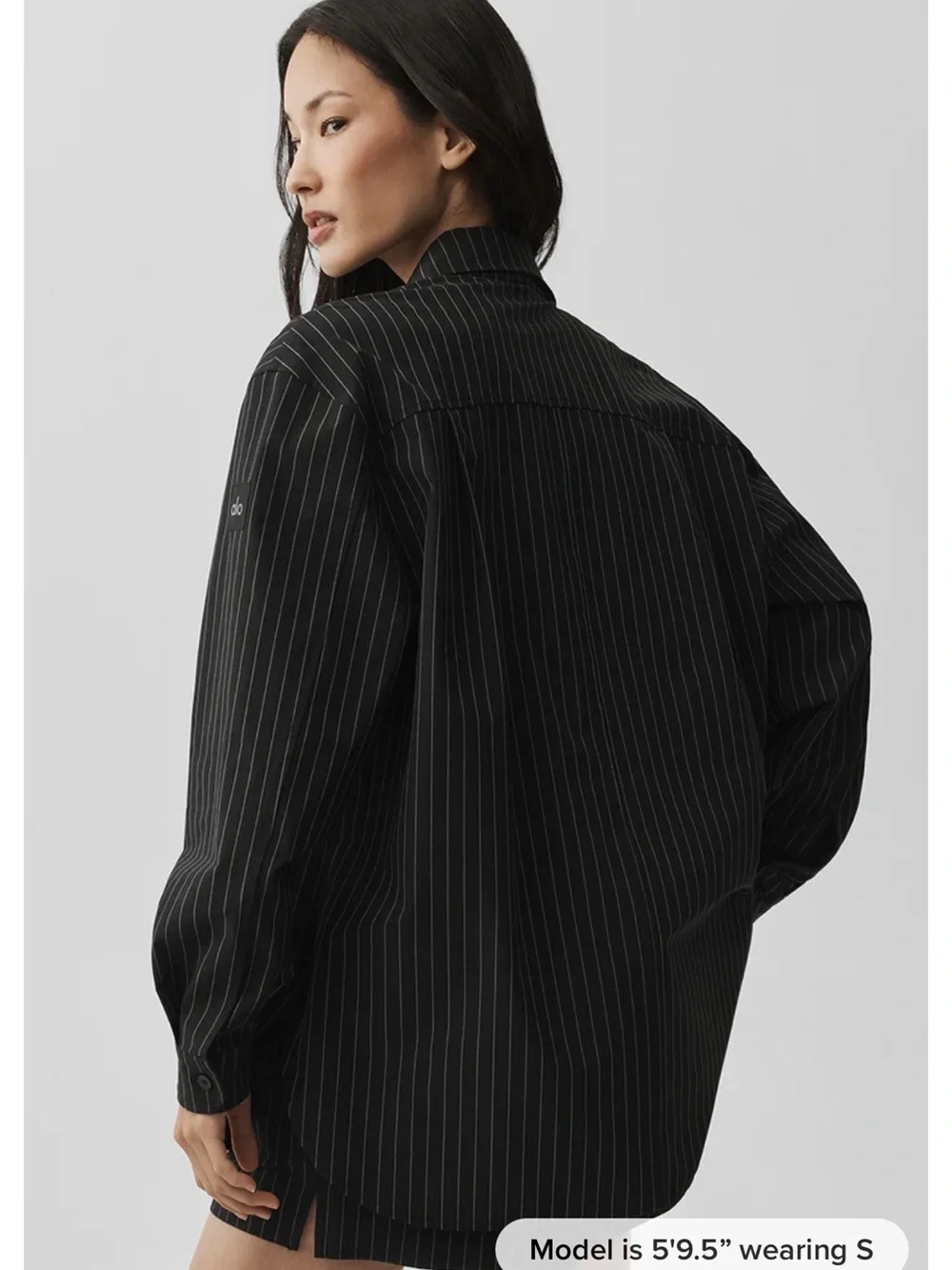 ALO Yoga Pinstripe Daylight Button Down Long Sleeve Black